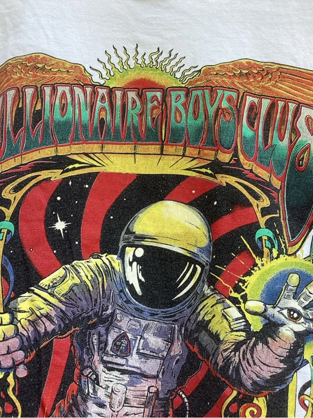 Billionaire Boys Club White Crewneck Tee with Black Helmet Logo, size medium